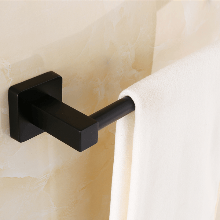 Matt Black Square Towel Holder Rack Bathroom Shower Toilet Wall Mount Clothes Bar Rail Hanger