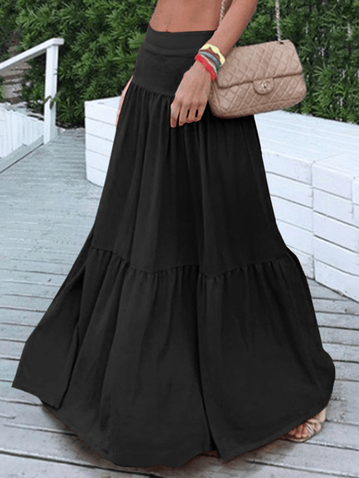 Casual Loose High Waist Pleating Side Zipper Long Skirts for Women