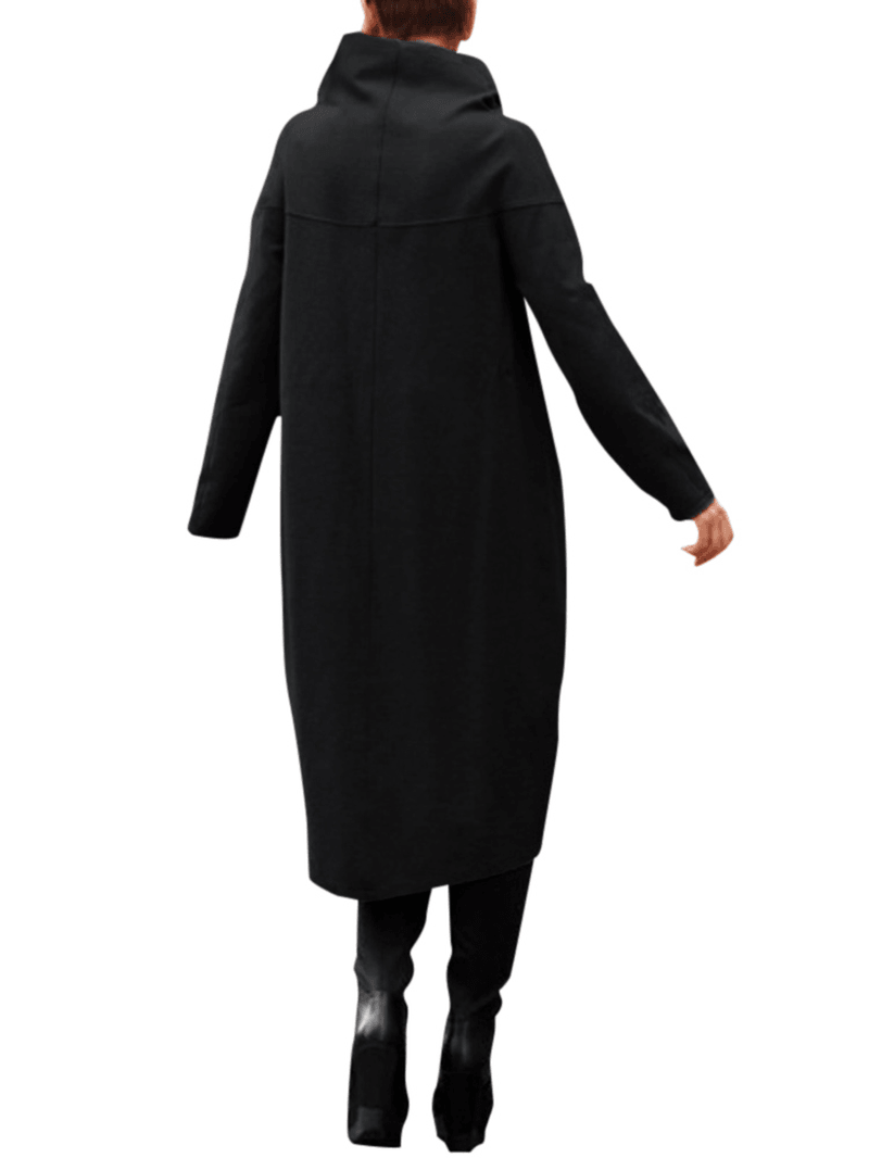 Women Long Sleeve High Neck Loose Hoodies Solid Color Dresses