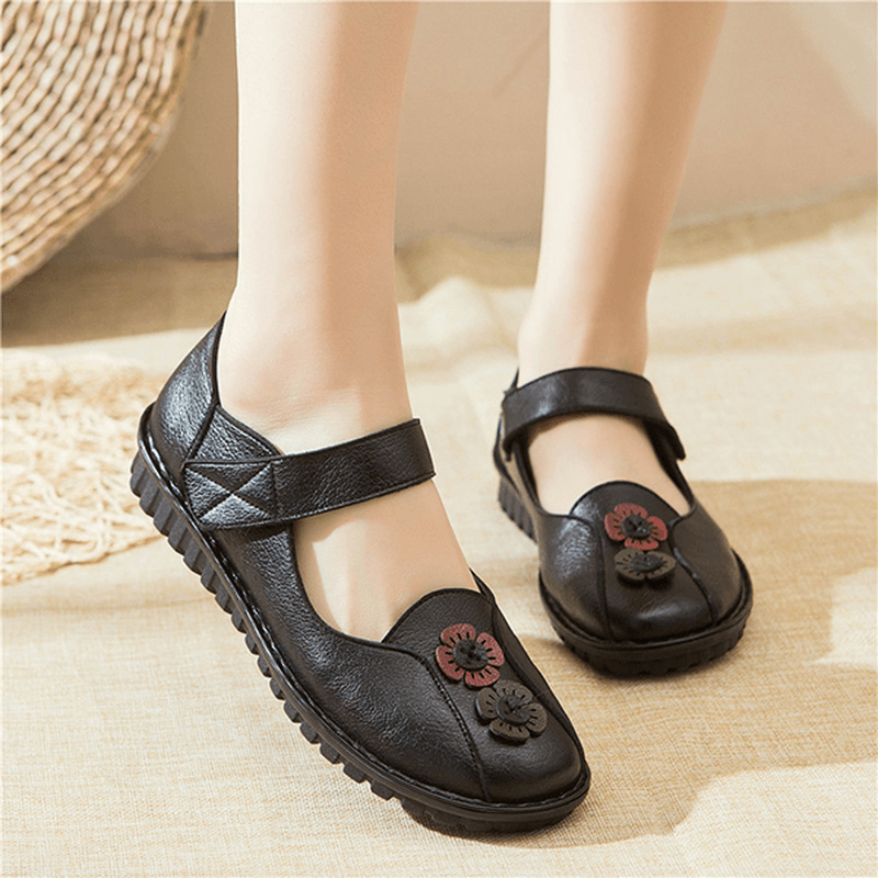 Women Comfy Hook Loop Leather Flat Loafers