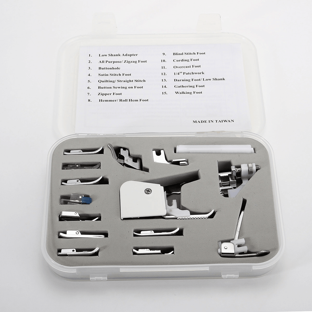 15Pcs Low Shank Sewing Machine Feet Presser Walking Foot Set Kit Tools