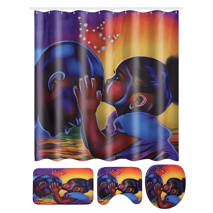 African Girl Bathroom Shower Curtain Pedestal Rug Lid Toilet Cover Bath Mat Set Decor