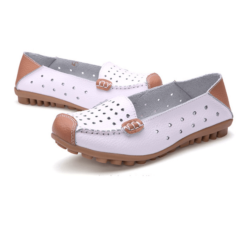 Women Genuine Leather Casual Flat Shoes Slip-On Leisure Shoes Breathable Ballet Shoes