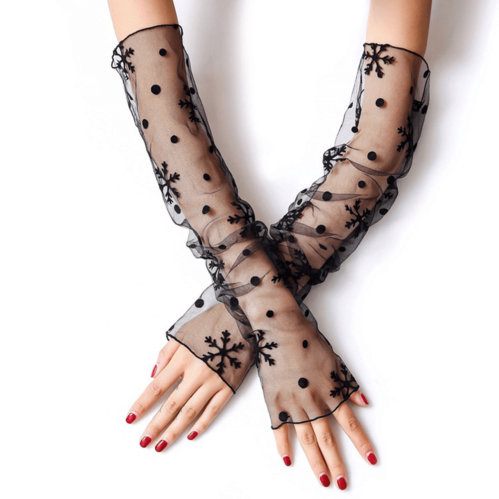 Women'S Mesh Ice Sleeves Anti-Uv Long-Sleeved Lace Half Finger Gloves Arm Sleeves - MRSLM