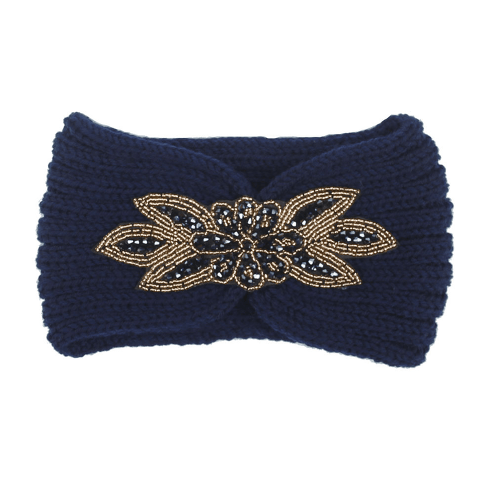 Hair Band with Hexagonal Diamond Sticking Knit Woolen Head