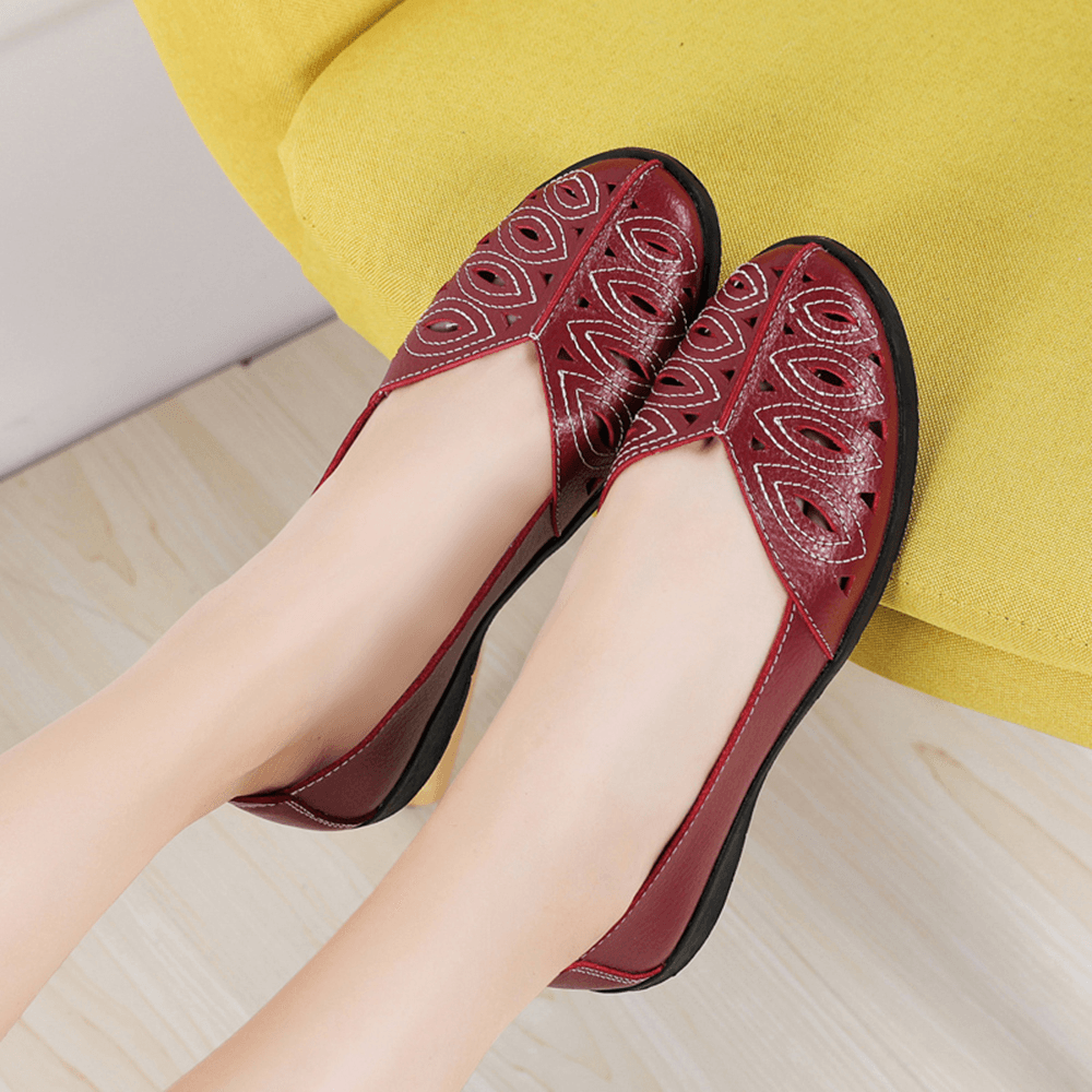 Women Stitching Flower Hollow Non Slip Casual Slip on Loafers