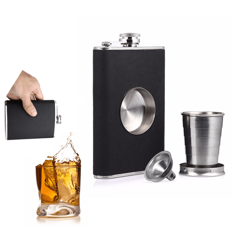 Ipree¬Æ 8Oz 240Ml Mini Stainless Steel Liqueur Flask Flagon Funnel with Folding Telescopic Water Cup