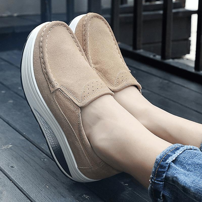 Women Leather Rocker Sole Casual Loafers