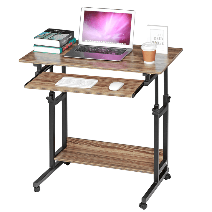 2 Layers Mobile Laptop Desk Cart Rolling Notebook Computer Stand Height Adjustable Bedside Table with Keyboard Tray Wheel