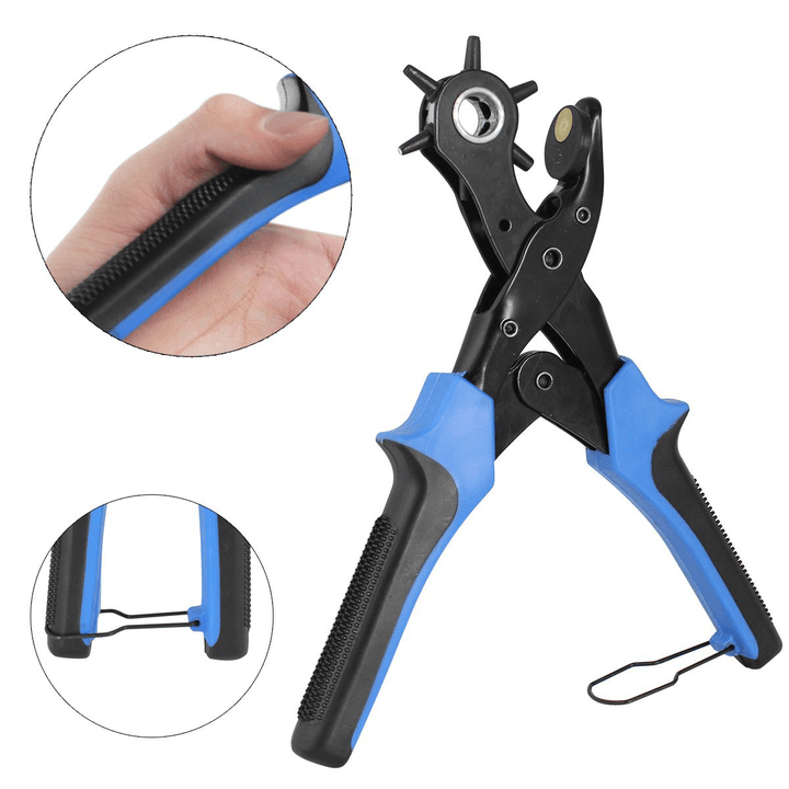 KA1 Heavy Duty Revolving Leather Belt Hole Punch Plier Tool with 2 Extra Punch Plates and Ruler Leather Craft Tool