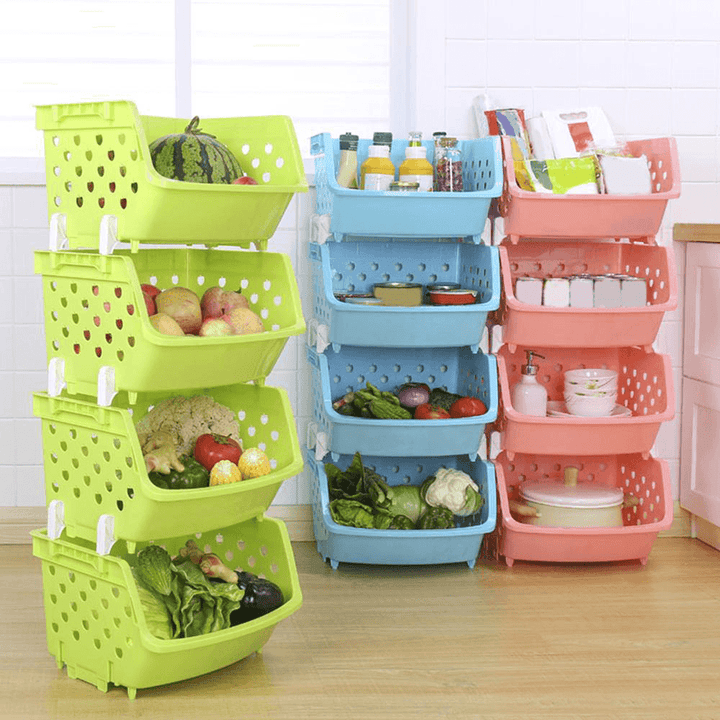 4 Tiers Plastic Stacked Storage Basket Fruit Vegetables Holders Shelf Rack Store for Kitchen Tools - MRSLM