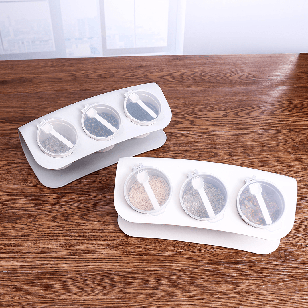 3 Grids Seasoning Bottle Box Condiment Kitchen Storage Container Herb Spice with Spoon