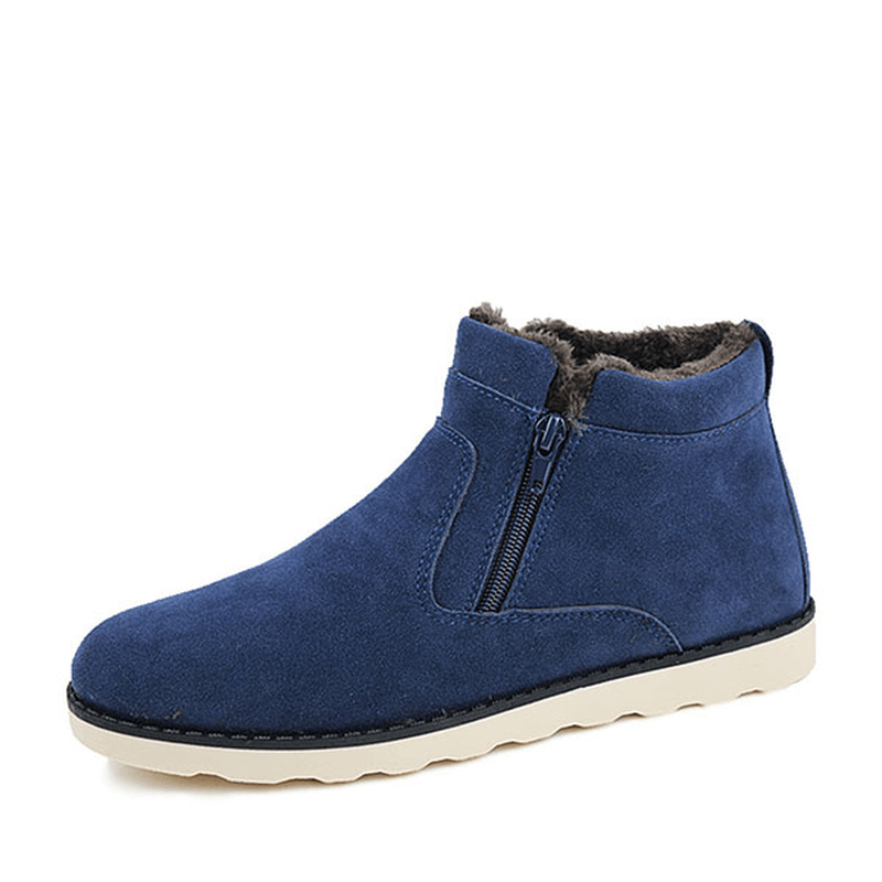 Men Comfortable Side Zipper Warm Fur Lining Suede Ankle Boots