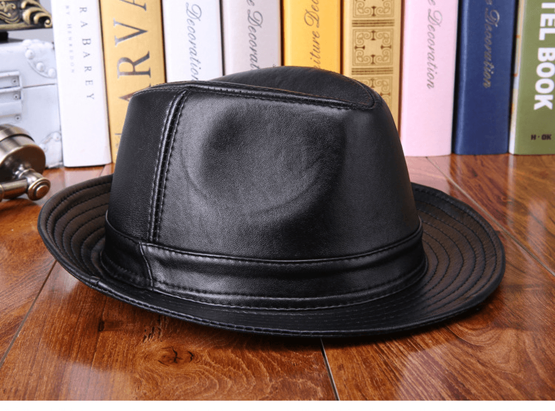 Sheep Skin Big Brim Hat Leather Top