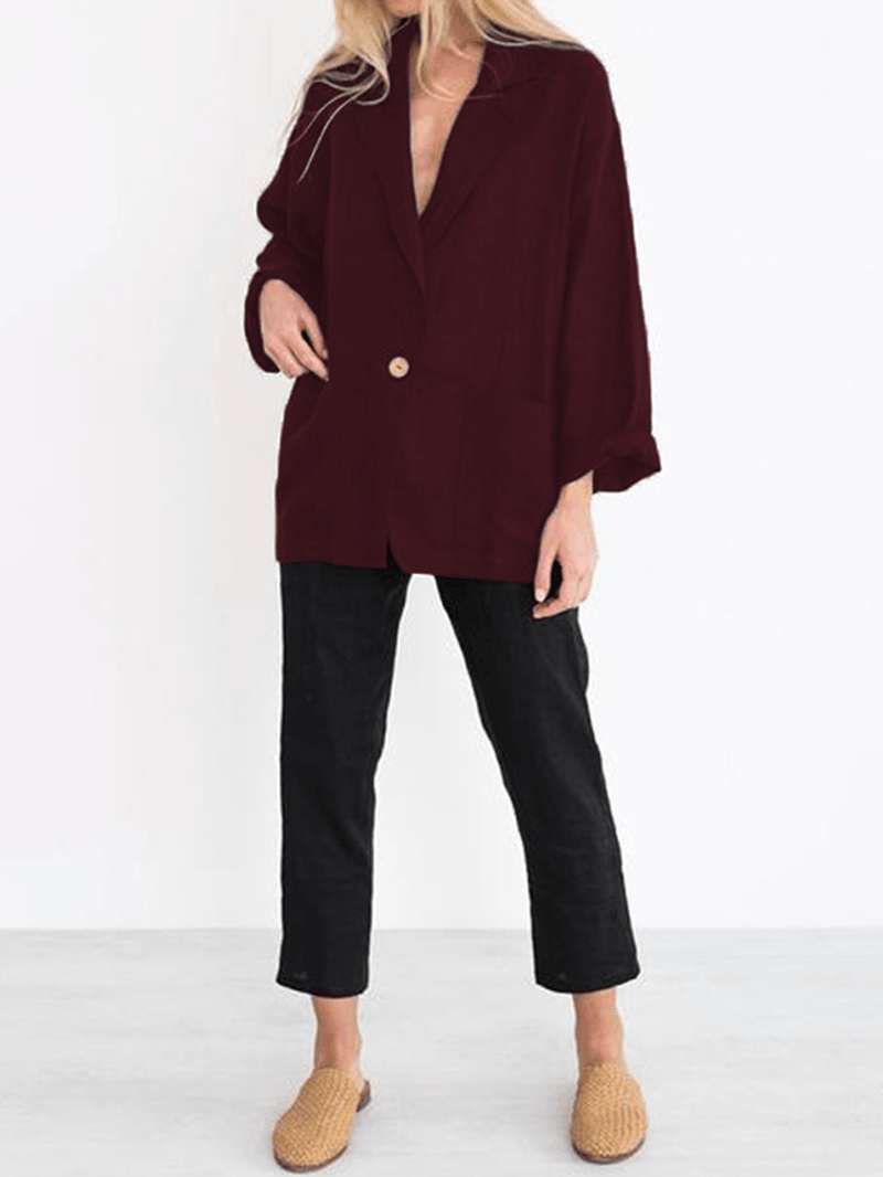 Solid Color Turn-Down Collar Long Sleeve Causal Button Blazers