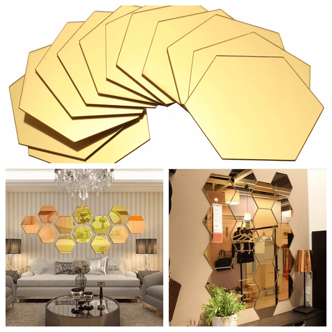 12Pcs 3D Mirror Hexagon Vinyl Removable Wall Sticker Decal Home Decor Art DIY