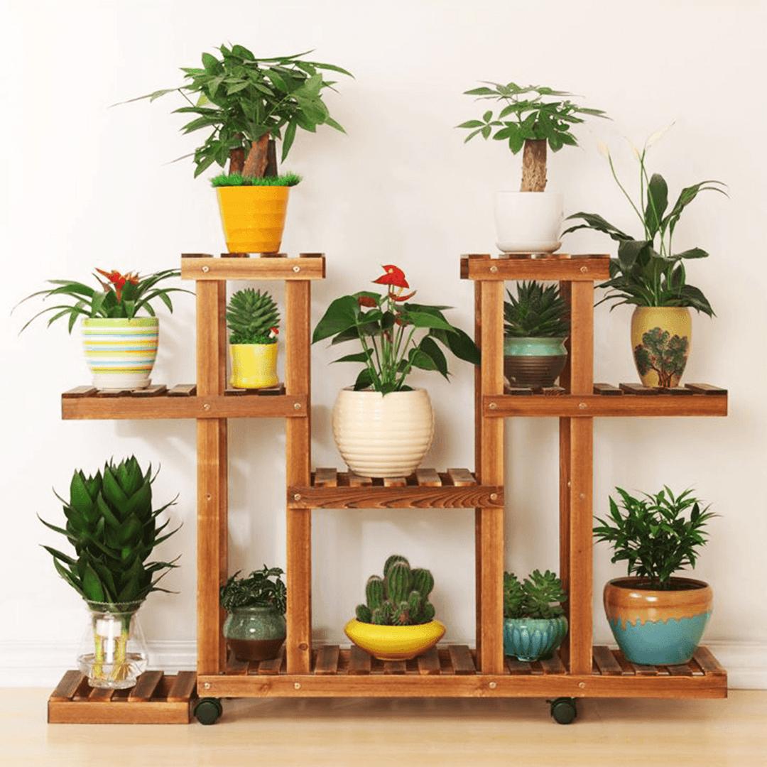 Multi Tier Wood Flower Rack Plant Stand Wood Shelves Bonsai Display Shelf Indoor