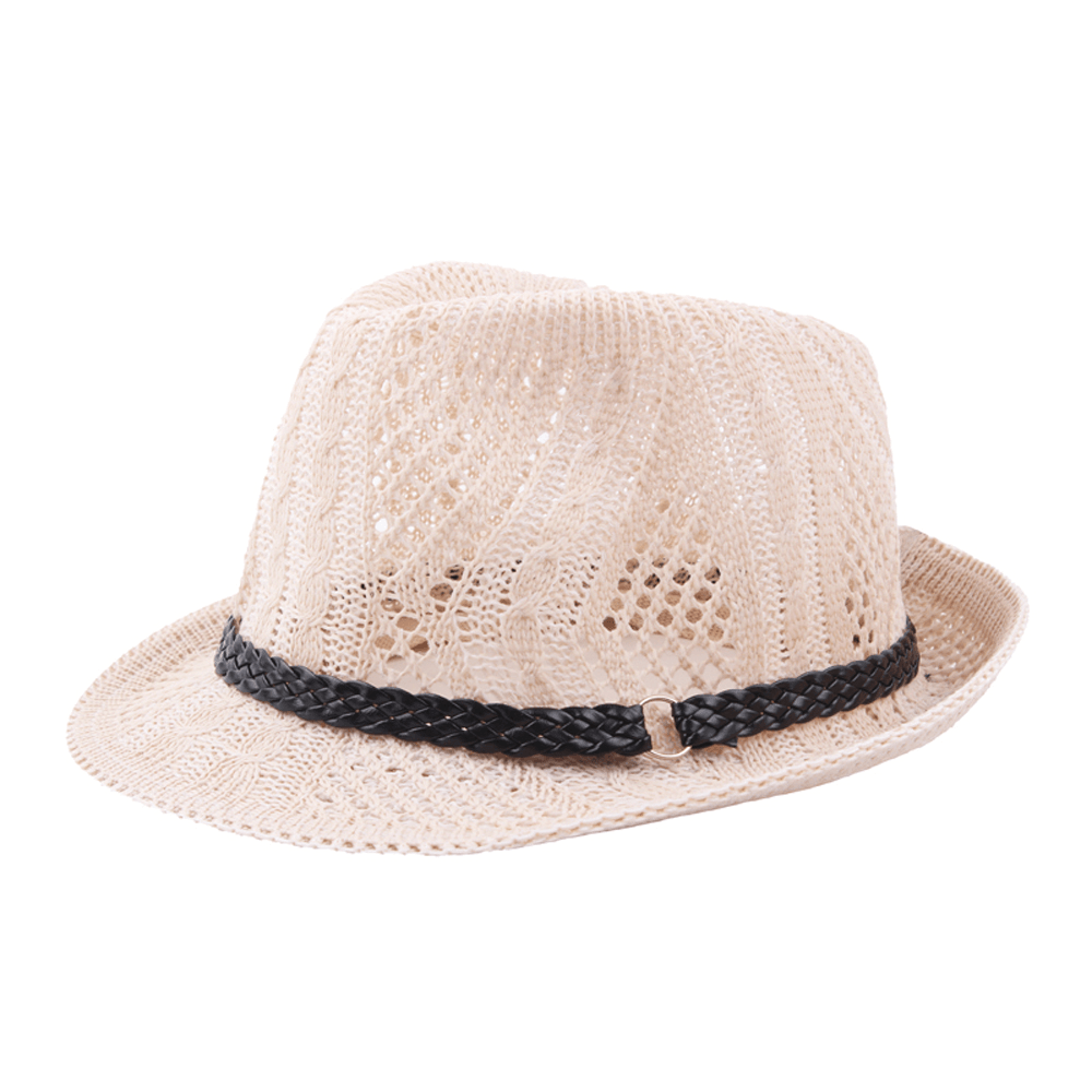 Women Summer Leather Belt Mesh Jazz Hat