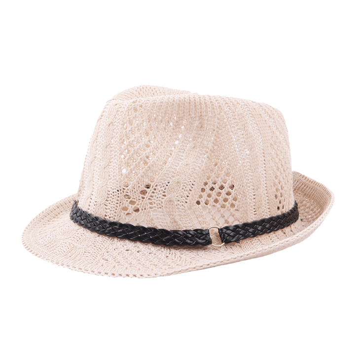 Women Summer Leather Belt Mesh Jazz Hat