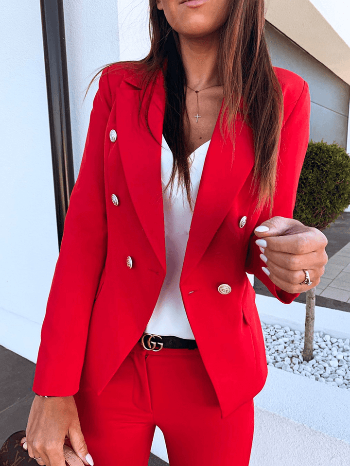 Women Solid Color Lapel Double Breasted Elegant OL Blazers