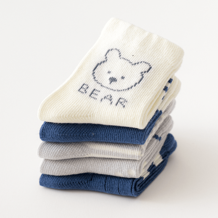 5 Pairs of Children Four Seasons Tube Socks Blue Bear