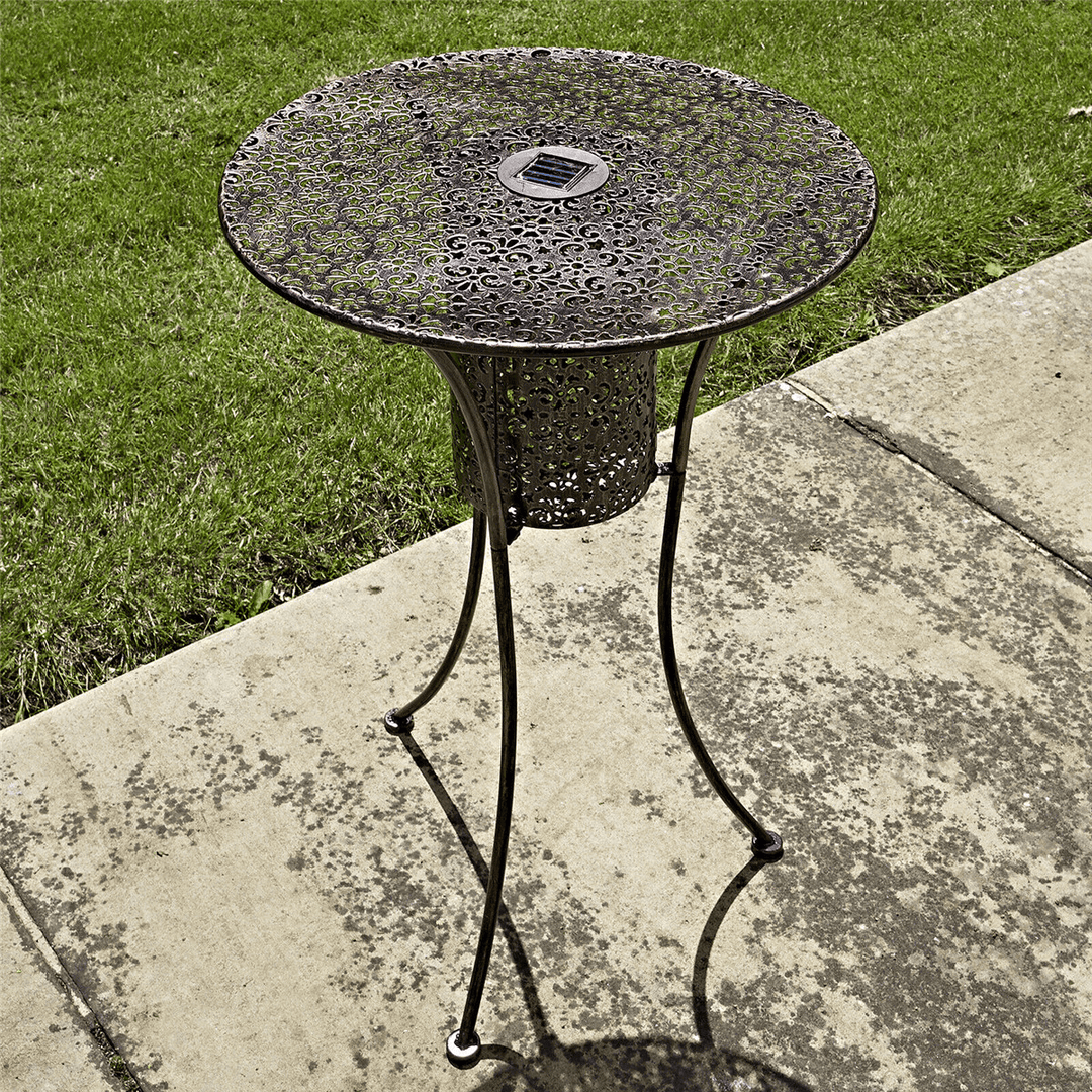 LED End Table Solar Garden Bistro Table Outdoor Silhouette Light Bronze Finish Warm White