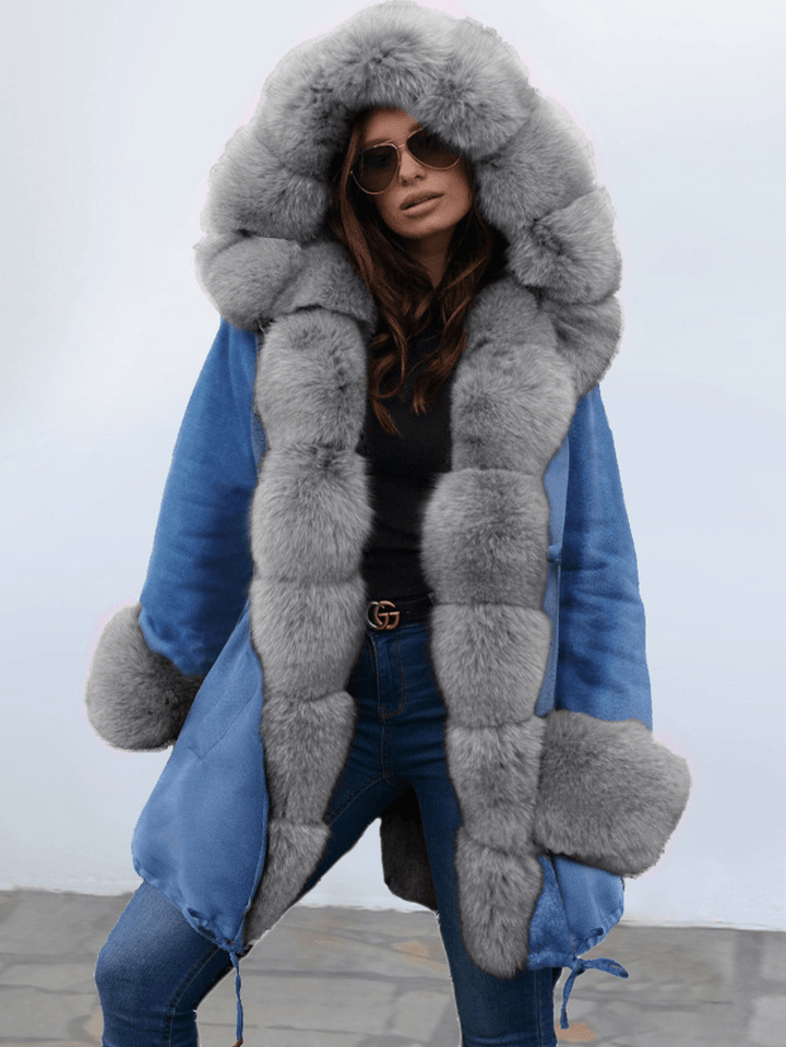 Long Sleeve Print Fur Collar Hooded Thick Coats - MRSLM