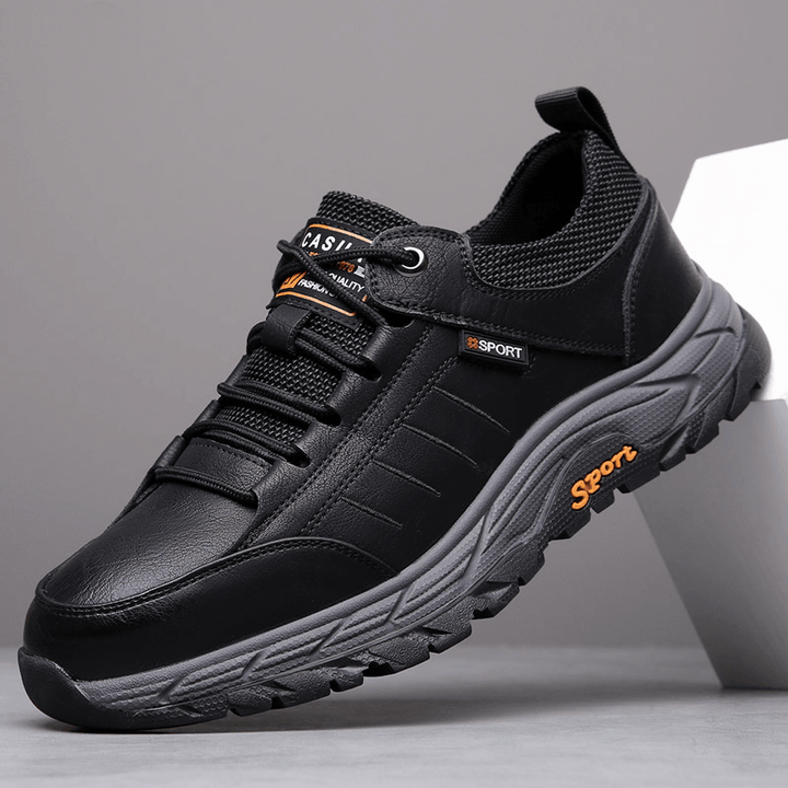 Men Cowhide Leather Breathable Soft Sole Waterproof Non Slip Outdoor Casual Sports Shoes