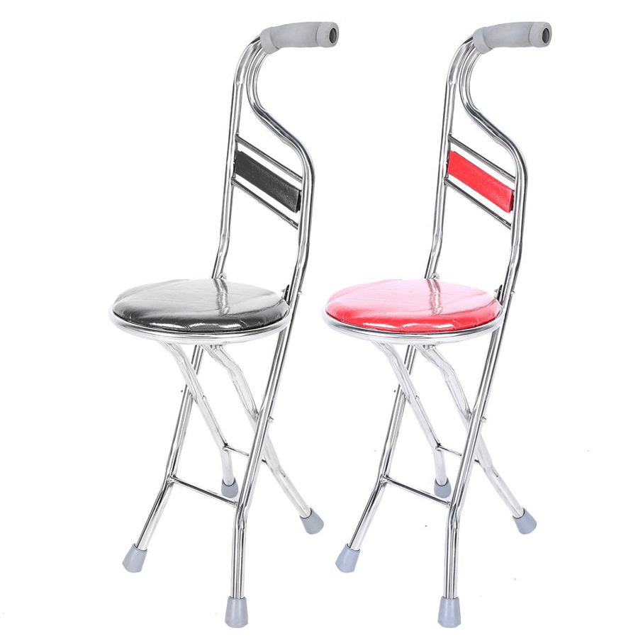 Multipurpose 2 in 1 Ergonomic Design Folding Walking Stick Stool Stainless Steel Walking Chair for the Elderly