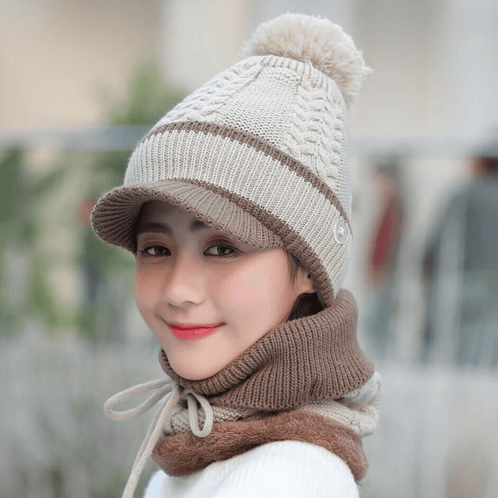 Wool Cap and Scarf Set Beanie Warm Winter Pom Wooly Cap - MRSLM