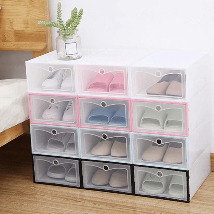 Filp Cover Foldable Clear Plastic Shoe Racks Boxes Storage Organizer Stackable Tidy Single Box