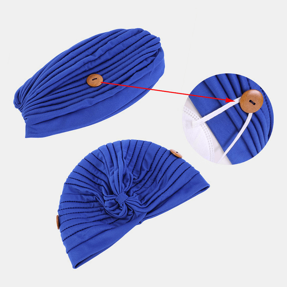 Solid Color Beanie National Style Button Mountable Ears Prevent Strangulation Bandana