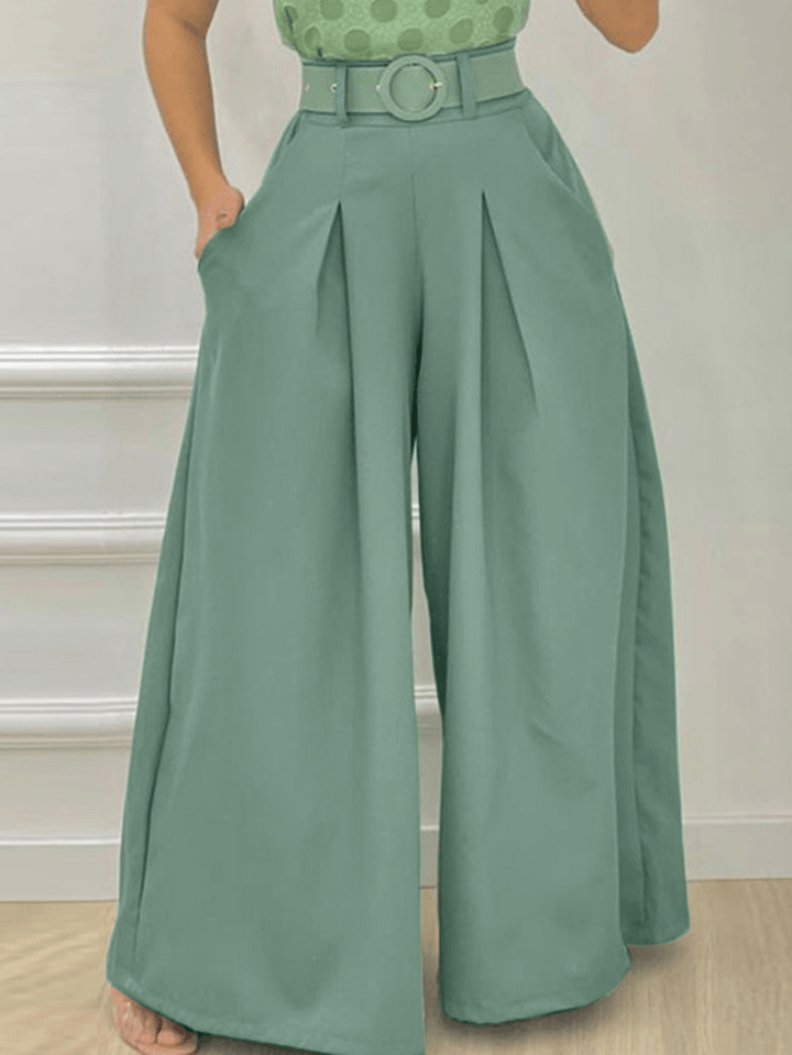 Daily Stylish Solid Wide Leg Loose Casual Side Pockets Pants for Women