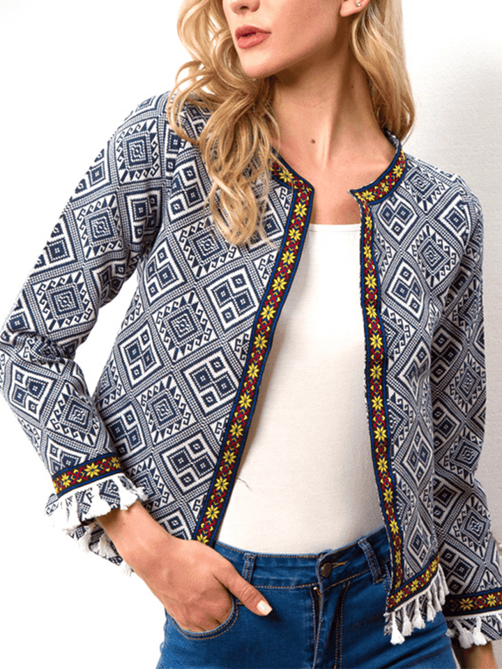 Ethnic Print Tassel Long Sleeve Coats