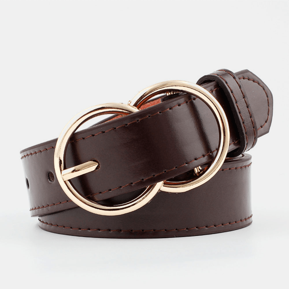 Women PU Leather Double Ring Buckle Retro Fashion Trouser Belt - MRSLM