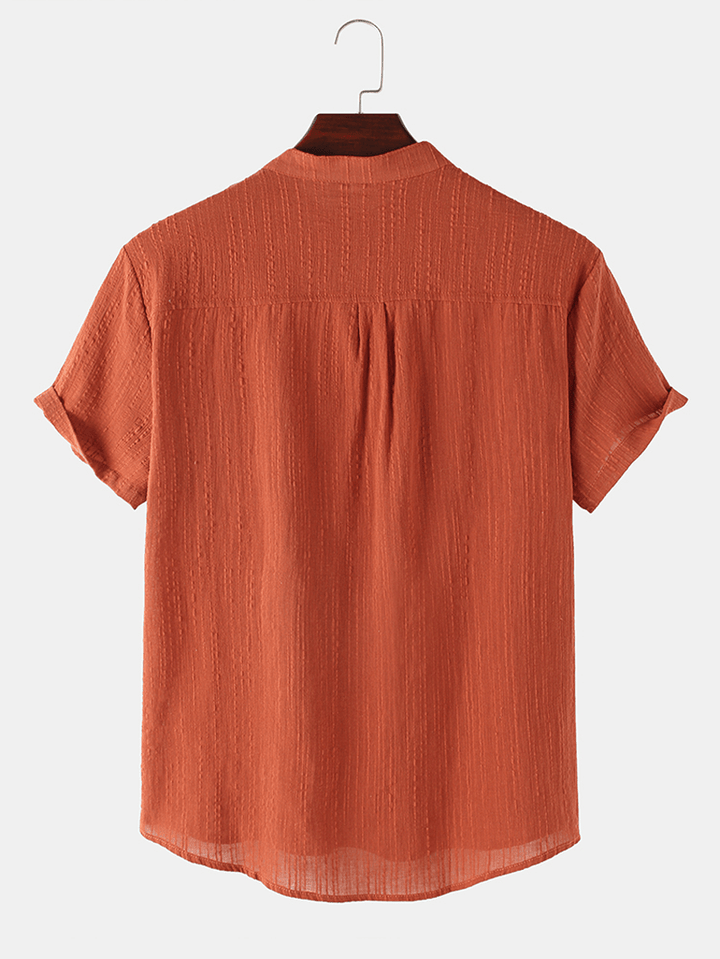 Mens Basic Solid Color Linen Short Sleeve Henley Shirt