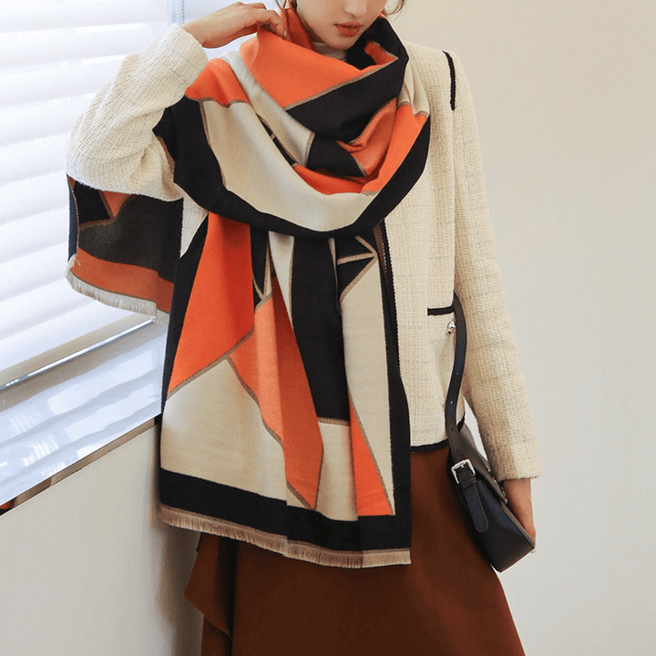 New Color-Blocking Warm with Double-Sided Imitation Cashmere Scarf