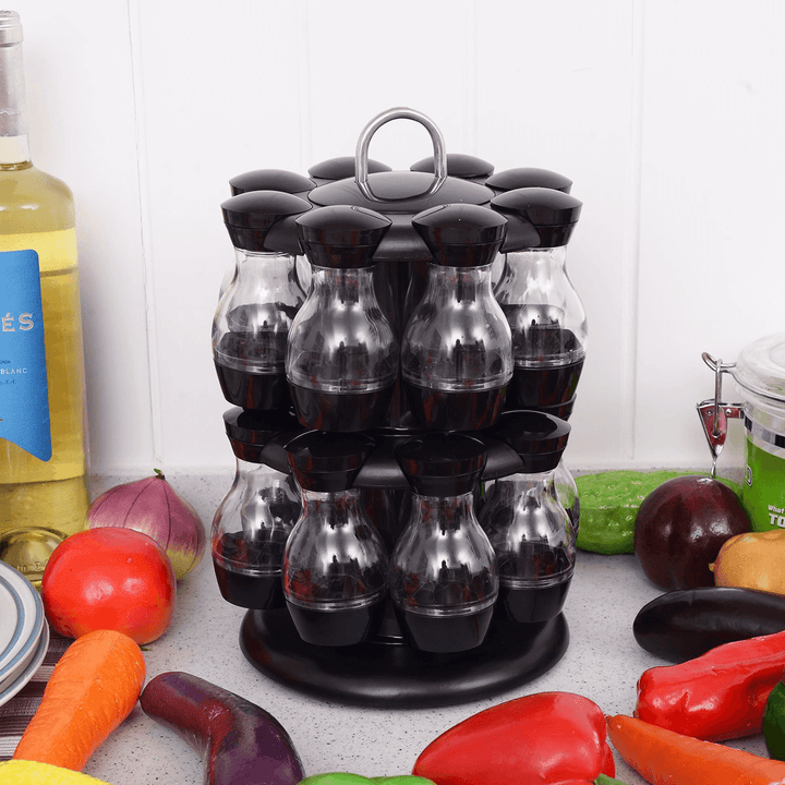 16 Jar Rotating Spice Rack Carousel Kitchen Storage Holder Condiments