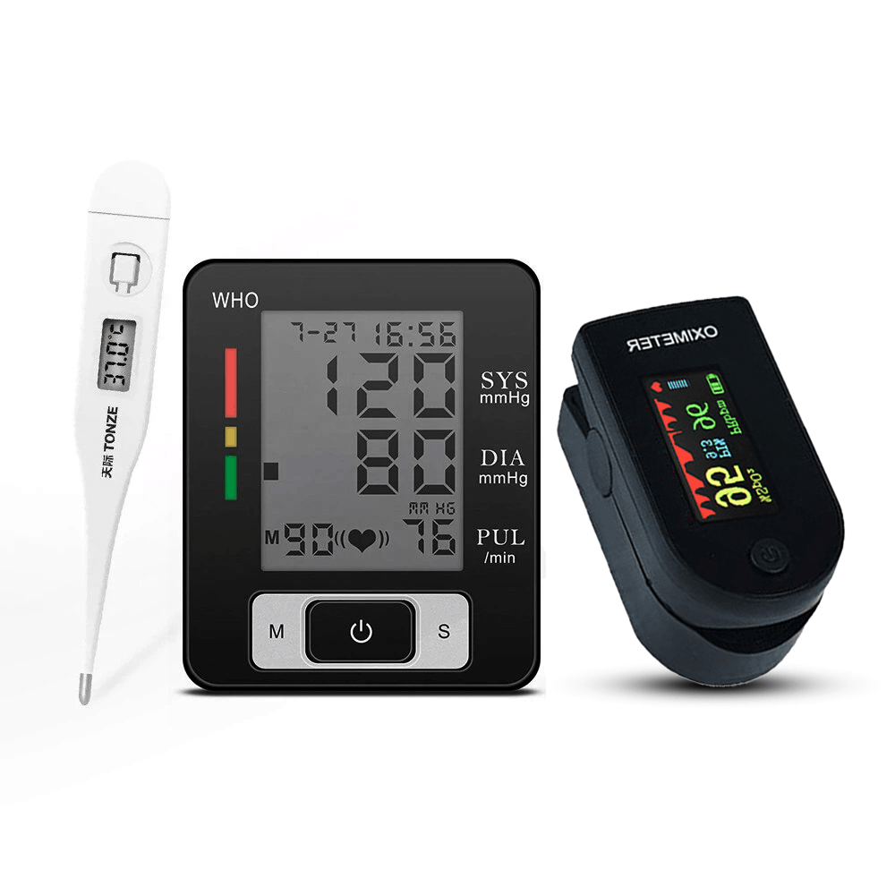 3 in 1 Bluetooth Finger Pulse Oximeter Wrist Blood Pressure Monitor Sphygmomanometer Boby Thermometer Elderly Health Care Set for Festival Christmas Eldly Men Women Gift