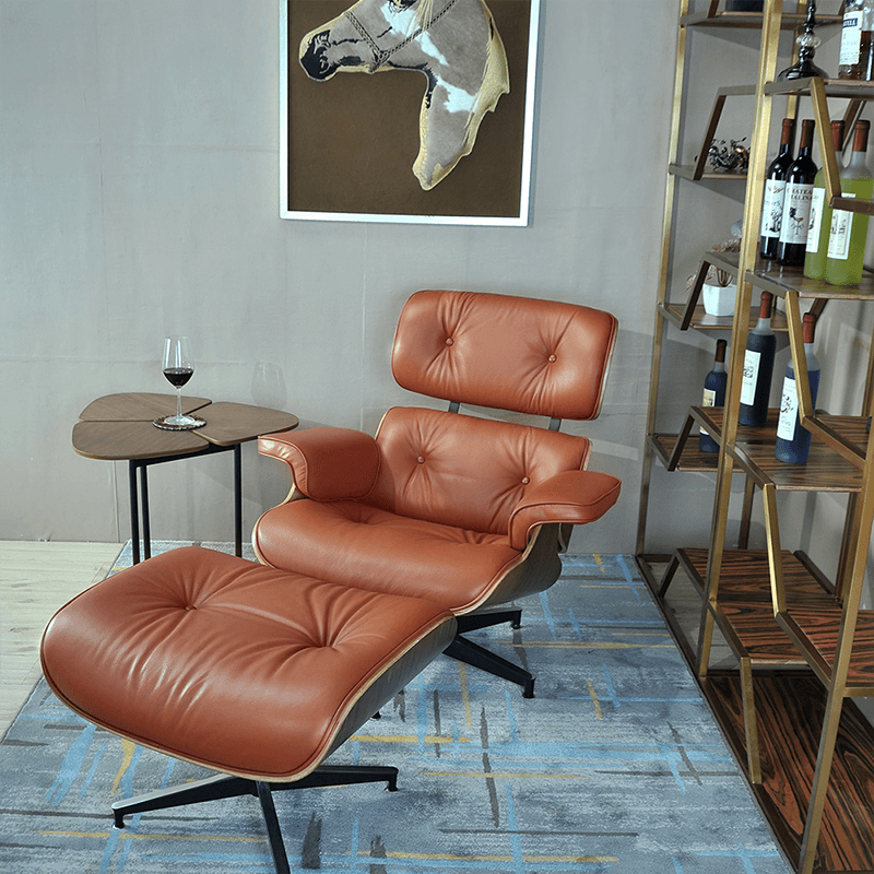 Full Genuine Leather Recliner Lounge Chair with Aluminum Base Support for Living Room