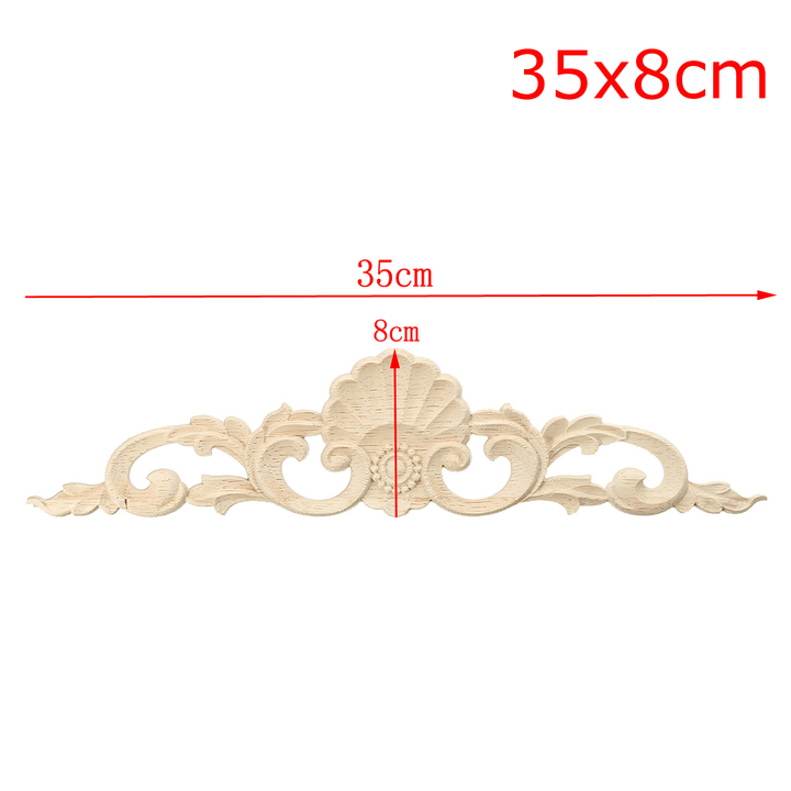 Wood Carved Long Applique Unpainted Flower Door Decoration - MRSLM