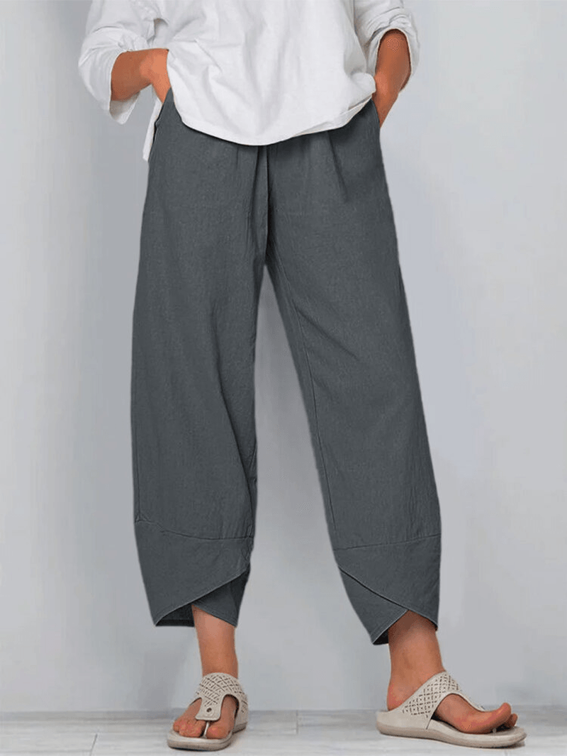 Solid Color Elastic Waist Casual Pants with Pockets