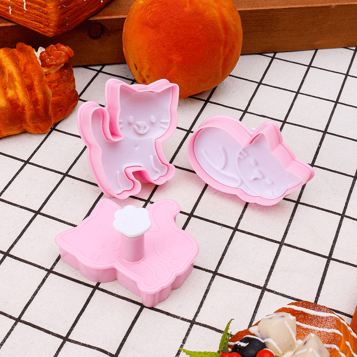 3Pcs/Set Cat Cookie Biscuit Plunger Cutter Fondant Cake Mold Baking Mould Kitchen Tools