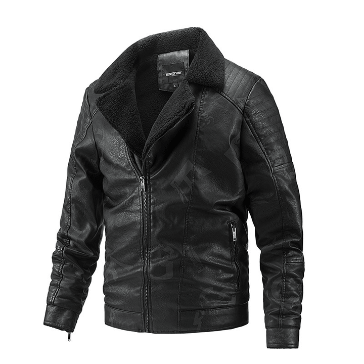 Fall Winter Lapel Men'S plus Velvet Motorcycle Leather Jacket