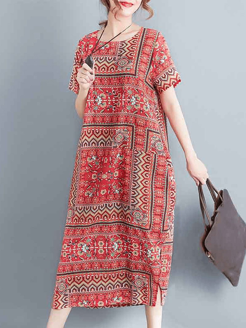 Ethnic Women Printing Cotton Vintage Dress