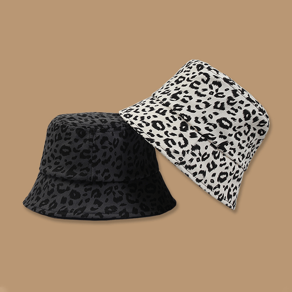 Women Cotton Leopard Pattern Print Fashion All-Match Sunscreen Bucket Hat