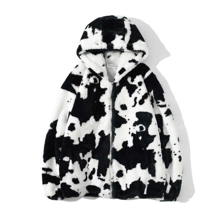 Winter Cows and Lambs Woolen Coat for Men and Women Thickened plus Velvet Coat Korean Version of Loose Ins Woolen Couple Cotton Clothing Tide