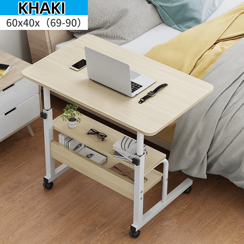 Computer Laptop Desk Adjustable Height Moveable Bed Side Writing Study Table Bookshelf with Storage Racks Home Office Furniture - MRSLM