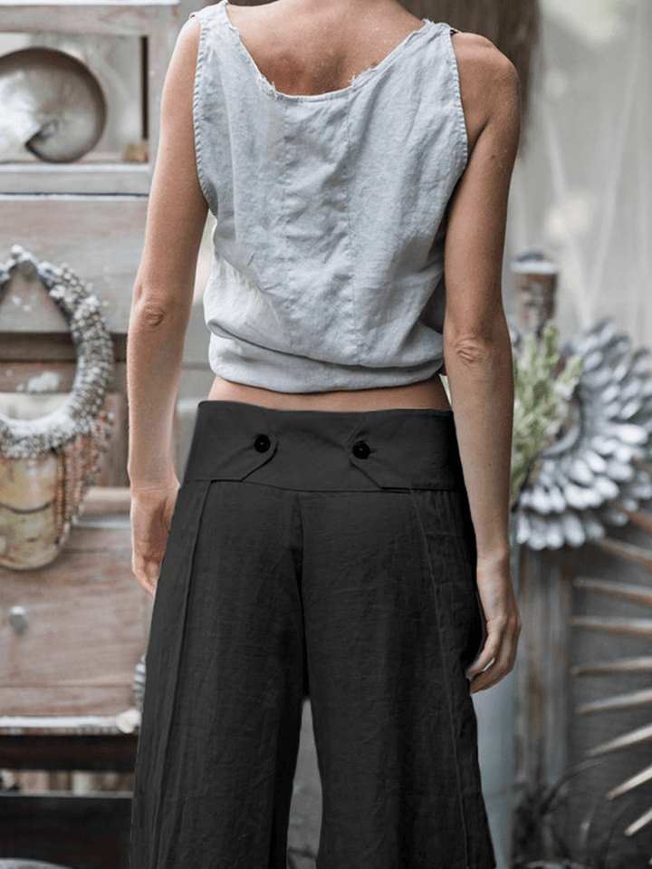 Wide Leg Women Casual Loose Solid Color Elastic Waist Trousers Pants