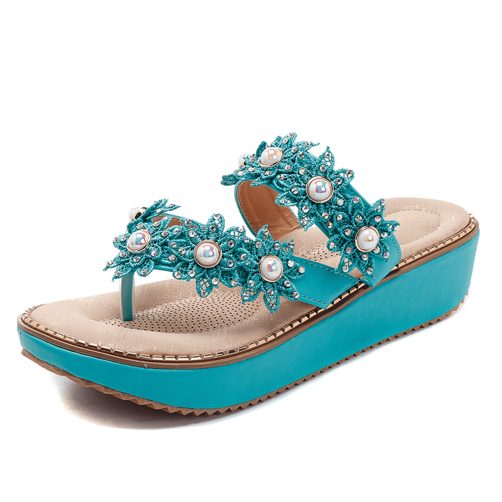 Retro Rhinestone Flowers Soft Slippers